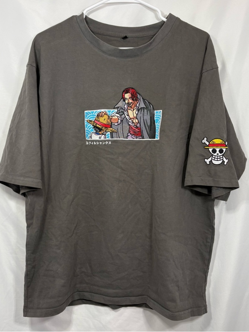 Luffy’s Past + Red Haired Shanks “Get Lost” Embroidered T-Shirt Size Men Large